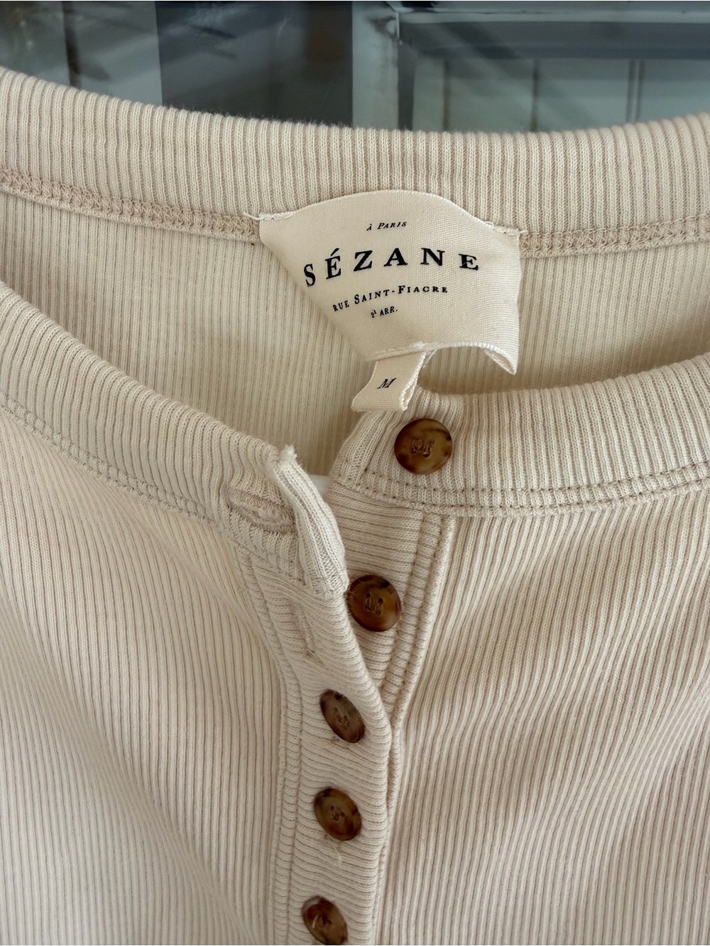 Sezane Cream Ribbed Henley Felicien Tank Top, Cream - Picture 5 of 6